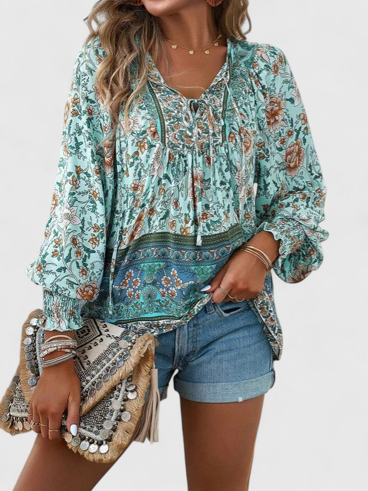 Womens Top Floral Peasant Long Sleeve Blouse 6