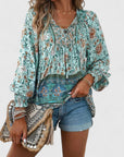 Womens Top Floral Peasant Long Sleeve Blouse 6
