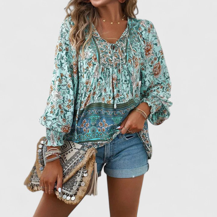 Womens Top Floral Peasant Long Sleeve Blouse 7