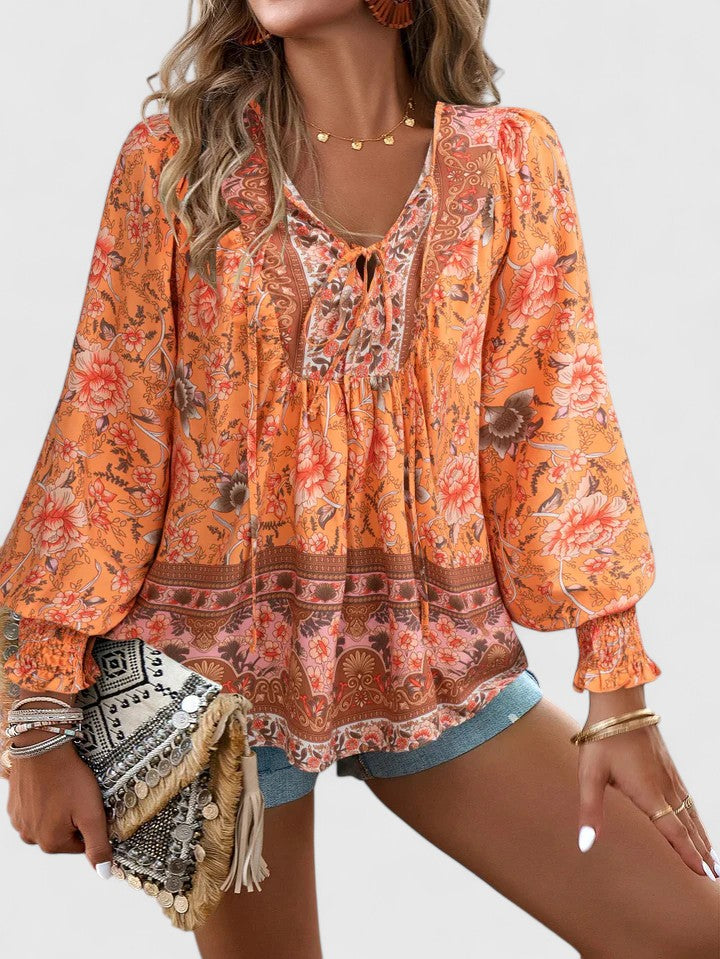 Womens Top Floral Peasant Long Sleeve Blouse 8