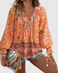 Womens Top Floral Peasant Long Sleeve Blouse 8