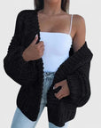 Women's black chunky knit cardigan open front