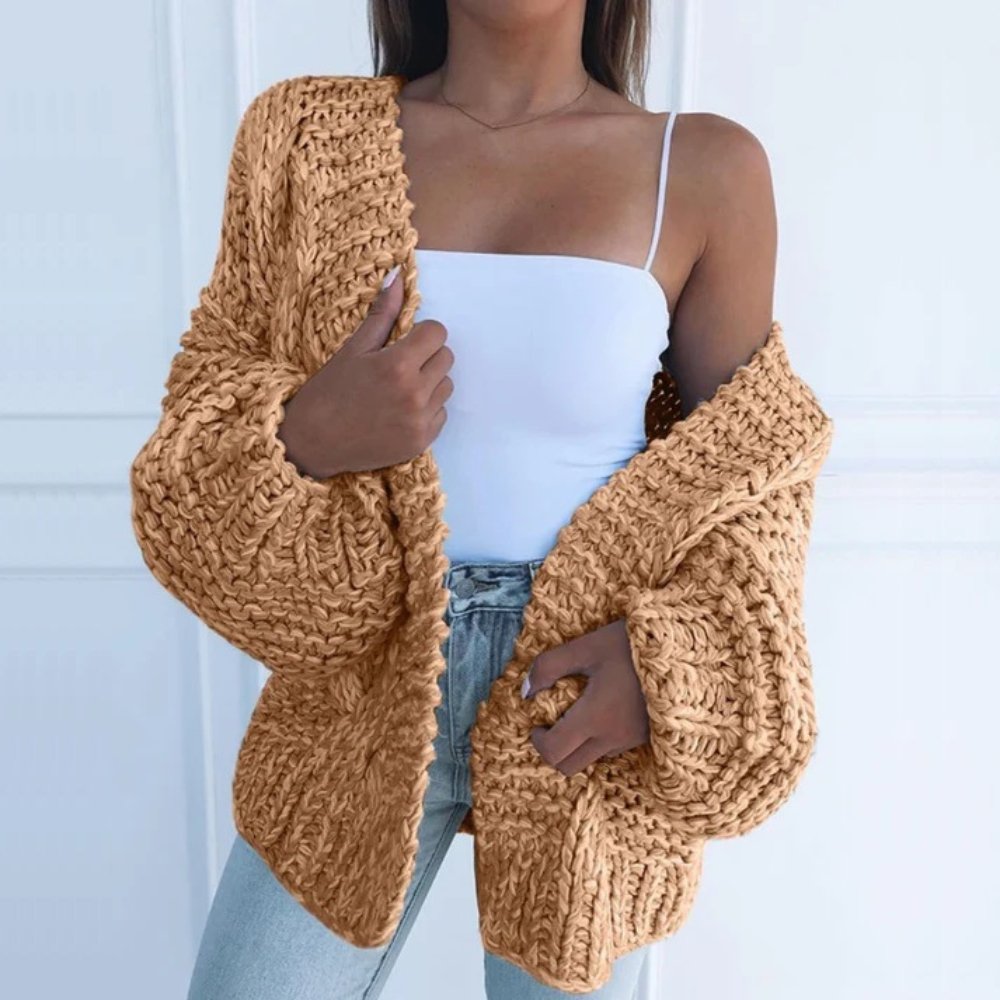 Women's black chunky knit cardigan open front