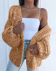 Women's black chunky knit cardigan open front