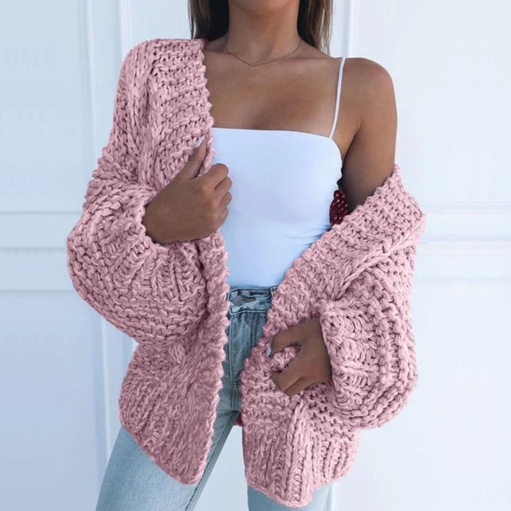 Women's black chunky knit cardigan open front