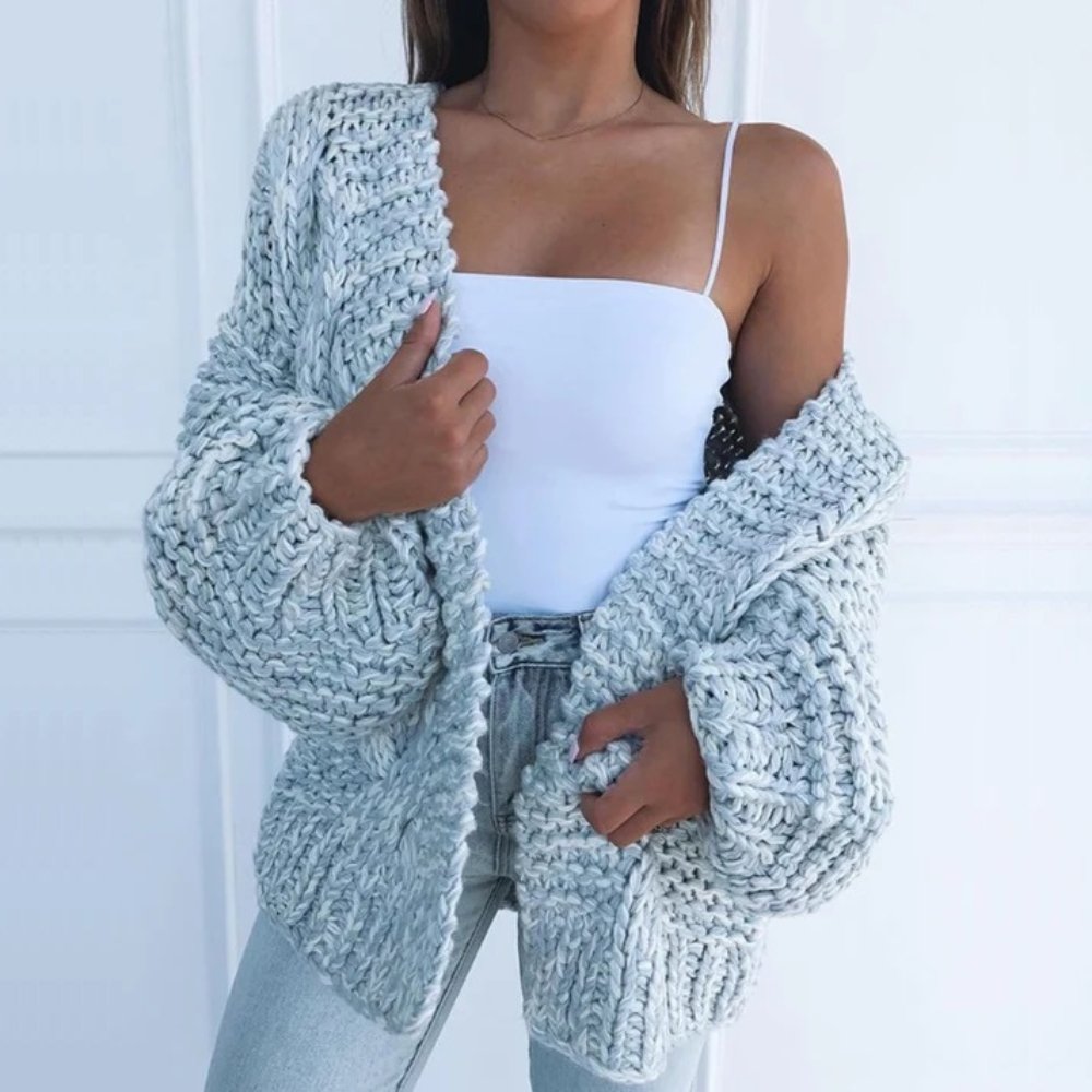 Women's black chunky knit cardigan open front