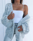 Women's black chunky knit cardigan open front