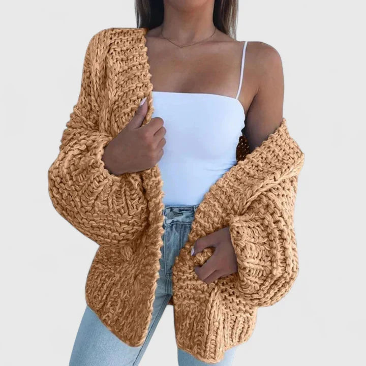 Women's black chunky knit cardigan open front