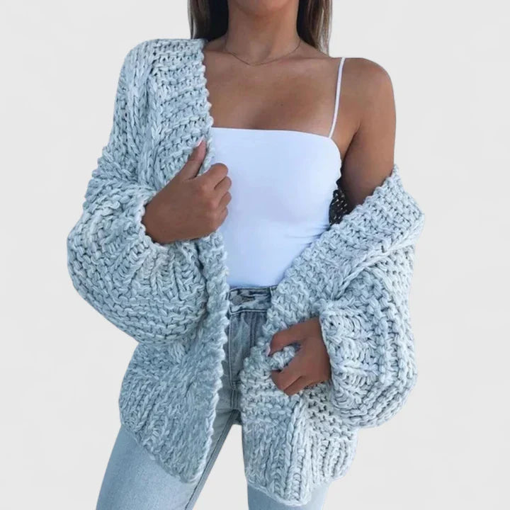 Women's black chunky knit cardigan open front