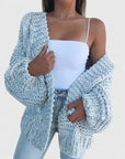 Women's black chunky knit cardigan open front
