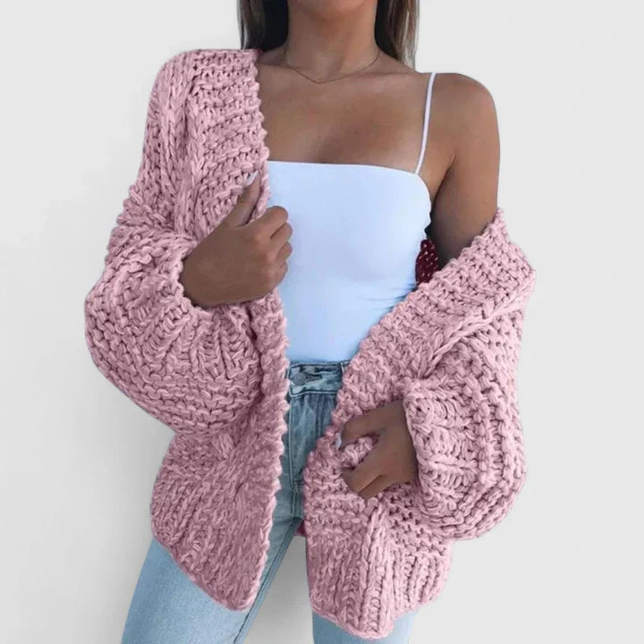 Women's black chunky knit cardigan open front