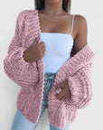 Women's black chunky knit cardigan open front