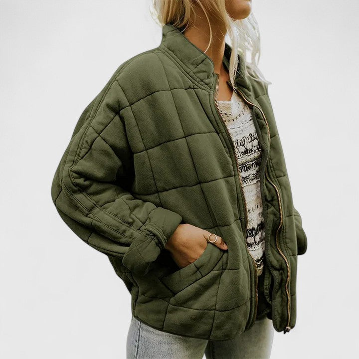 Women's green quilted lined jacket with relaxed fit
