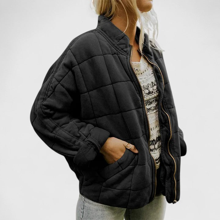 Women's green quilted lined jacket with relaxed fit