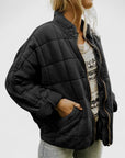 Women's green quilted lined jacket with relaxed fit