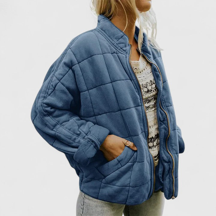 Women's green quilted lined jacket with relaxed fit