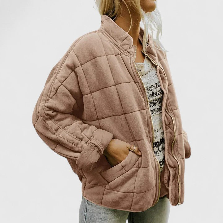 Women's green quilted lined jacket with relaxed fit