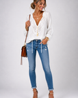 Women's Blouse V Neck Long Sleeve Top 0