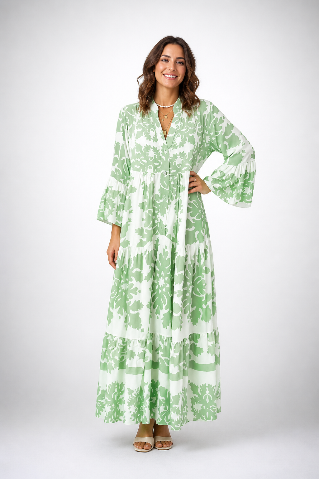 Womens Dress Floral Print Long Sleeve Midi 0