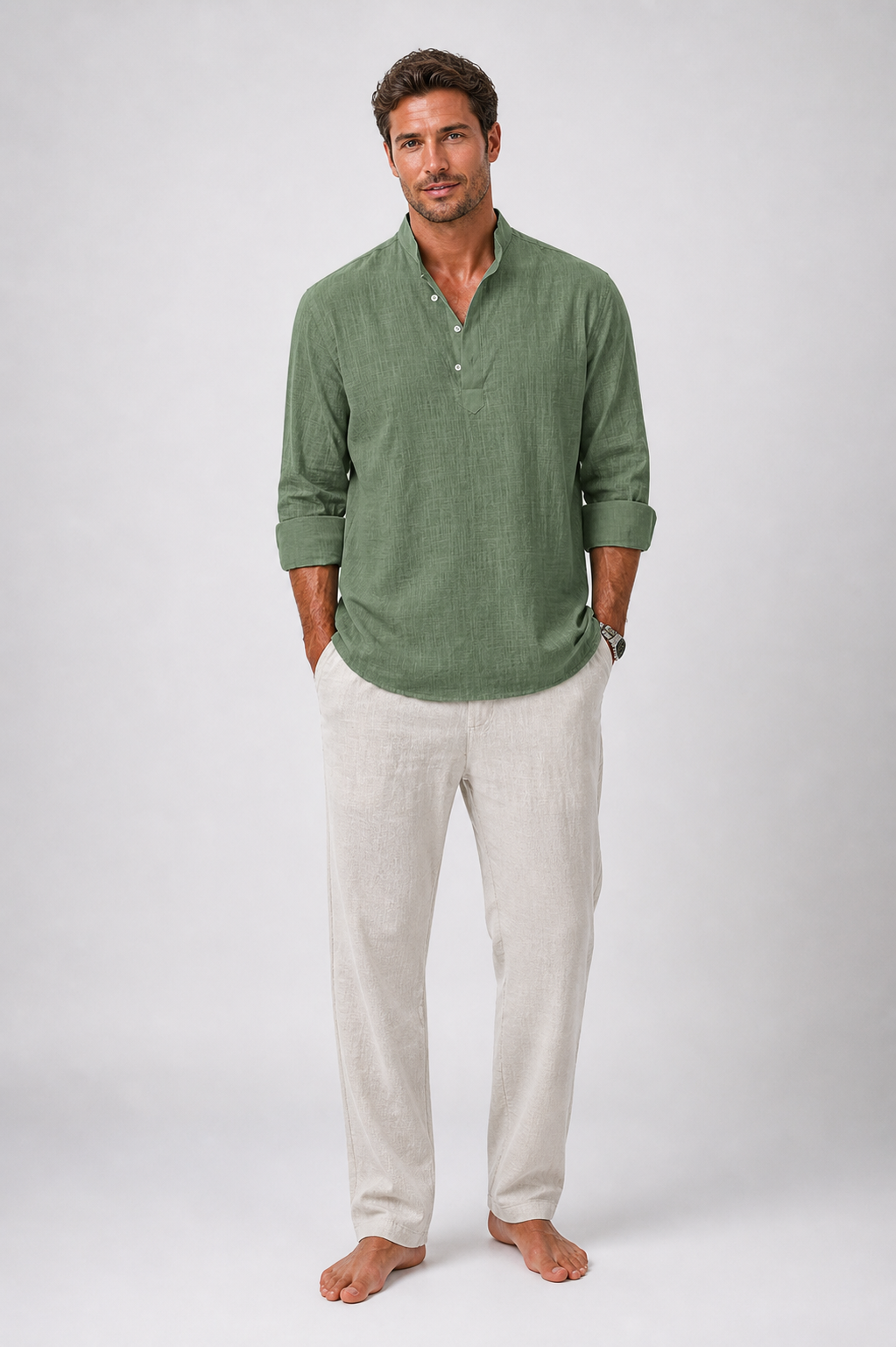 Men's Shirt Long Sleeve Henley Relaxed Fit 0