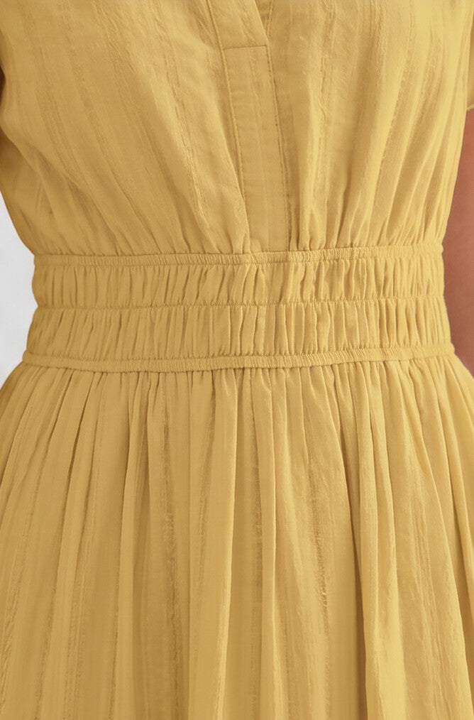 Womens Dress Smocked Waist Short Sleeves Midi