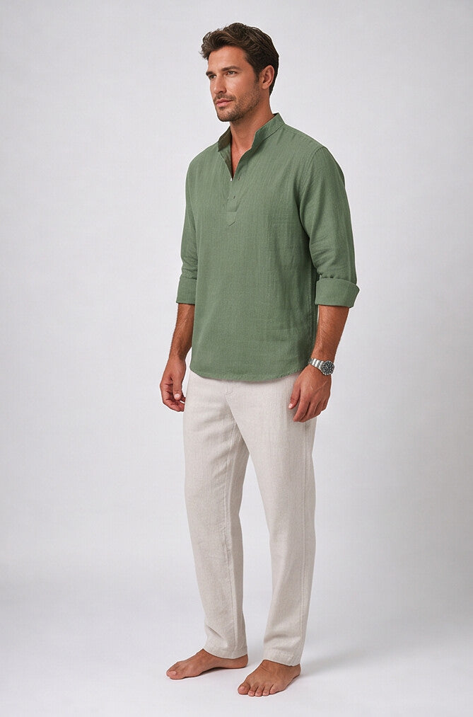 Men's Shirt Long Sleeve Henley Relaxed Fit 0