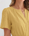 Womens Dress Smocked Waist Short Sleeves Midi