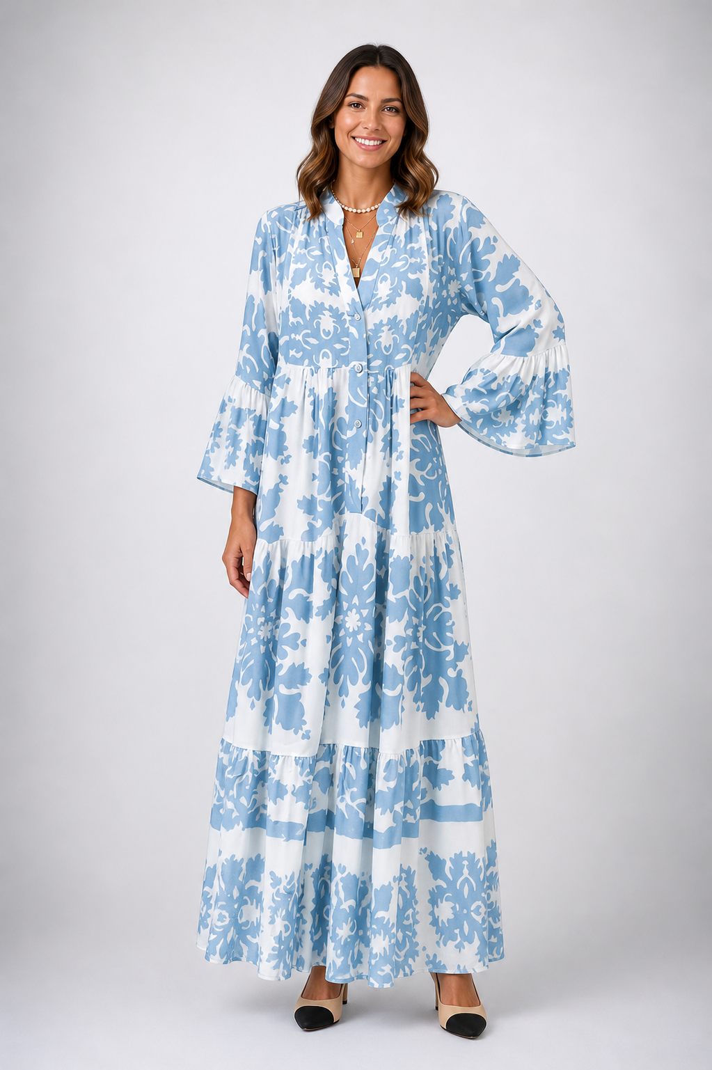 Womens Dress Floral Print Long Sleeve Midi 0