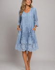 Charming Midi Dress With Lace And 3/4 Sleeves 0