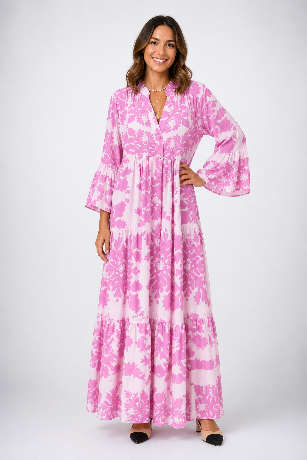 Womens Dress Floral Print Long Sleeve Midi 0