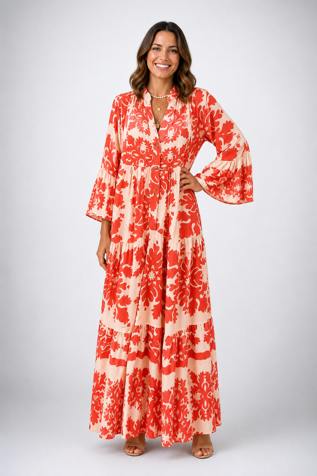Womens Dress Floral Print Long Sleeve Midi 0