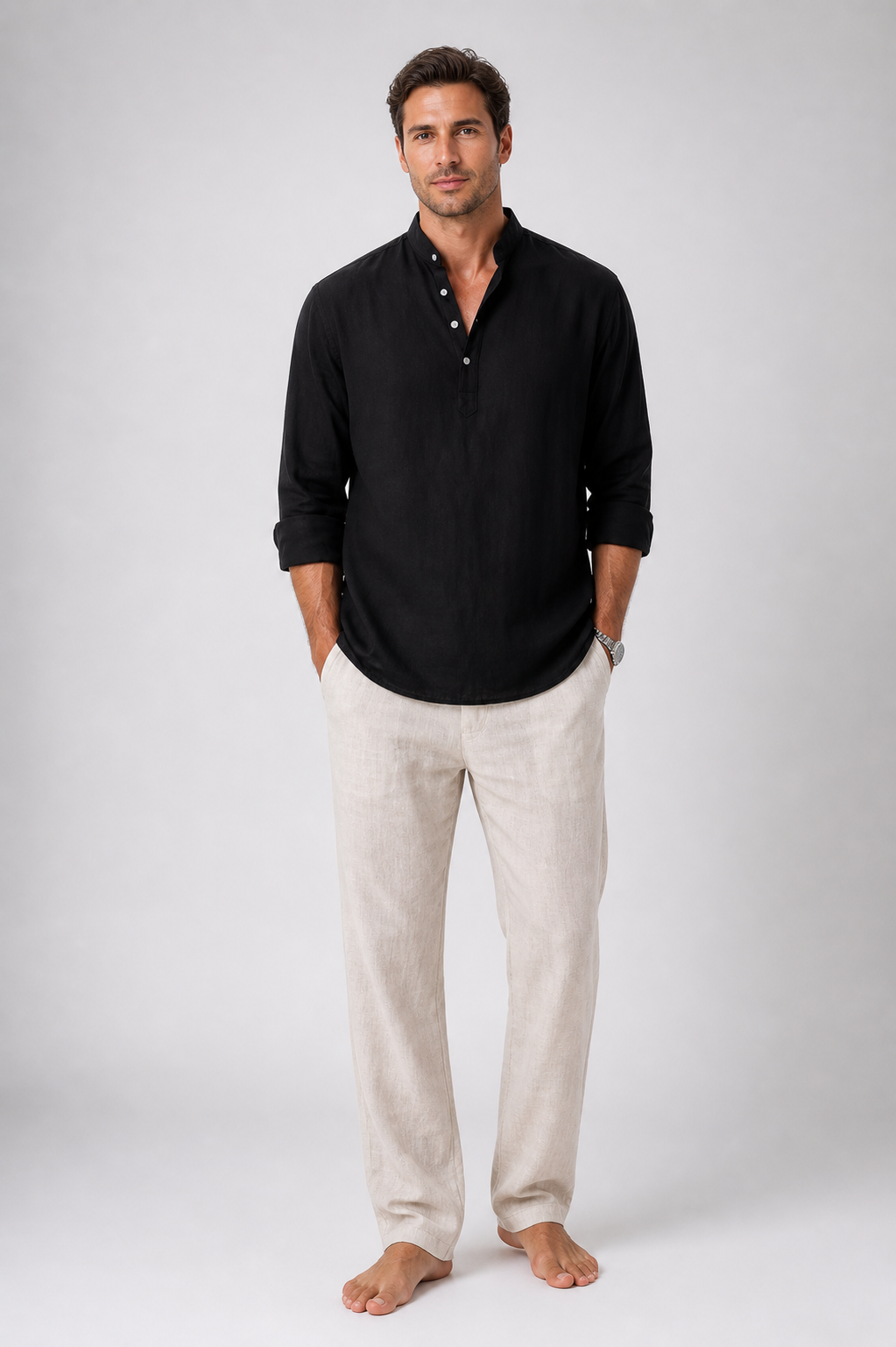 Men's Shirt Long Sleeve Henley Relaxed Fit 0