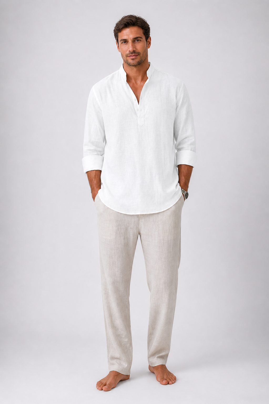 Men's Shirt Long Sleeve Henley Relaxed Fit 0