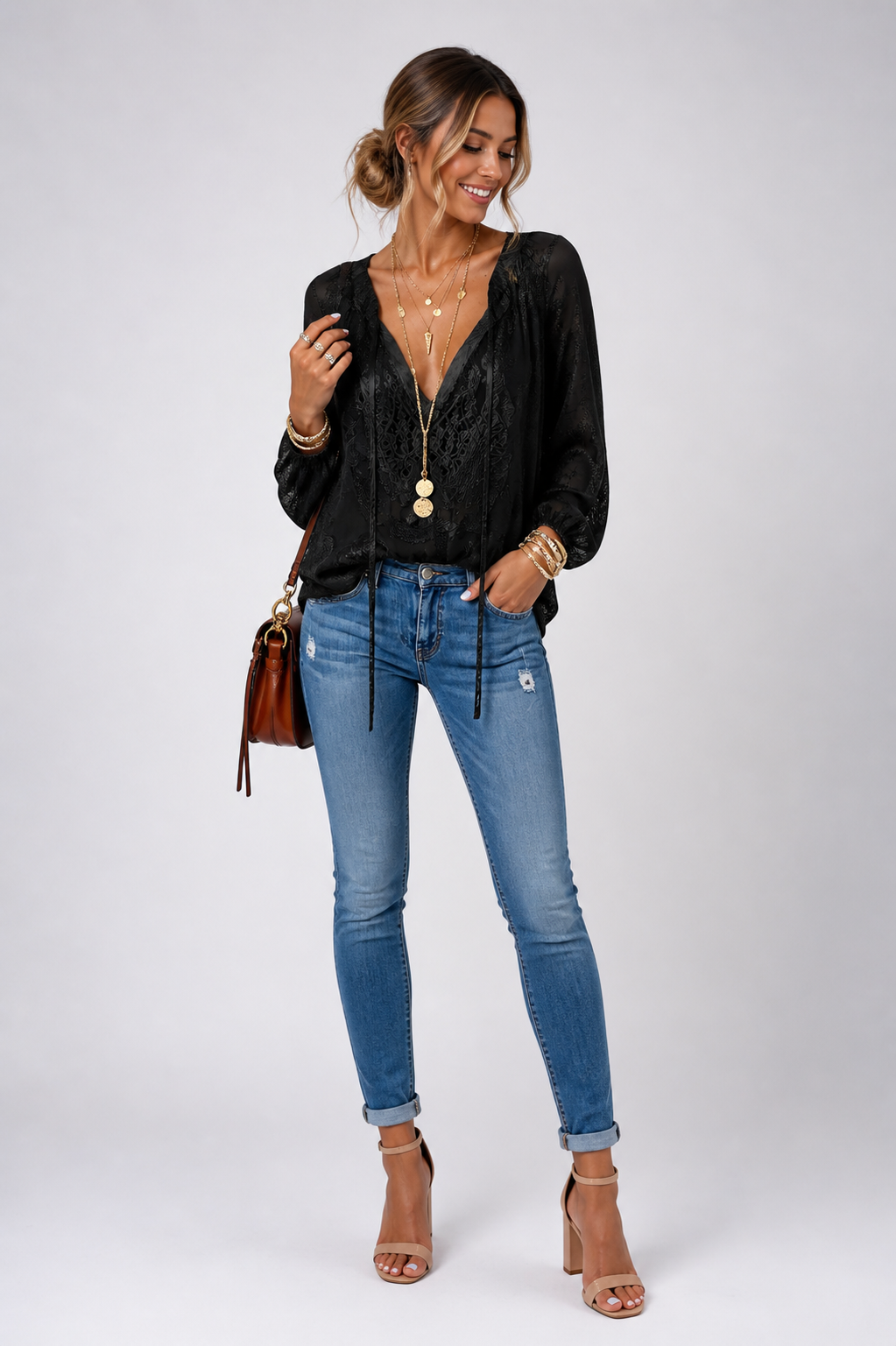 Women's Blouse V Neck Long Sleeve Top 0