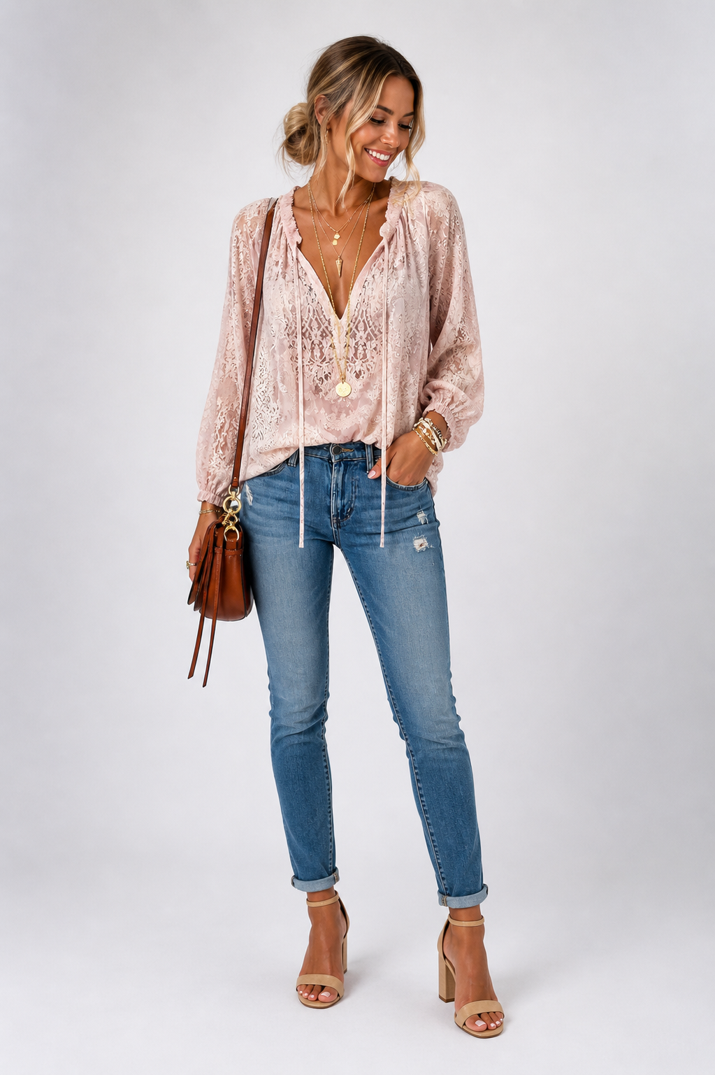 Women's Blouse V Neck Long Sleeve Top 0
