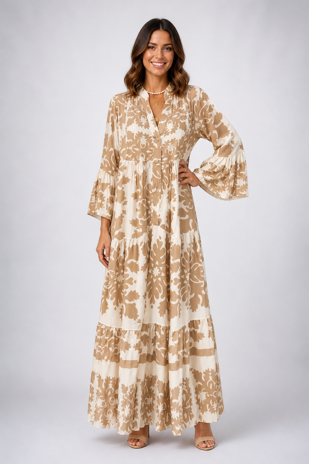 Womens Dress Floral Print Long Sleeve Midi 0