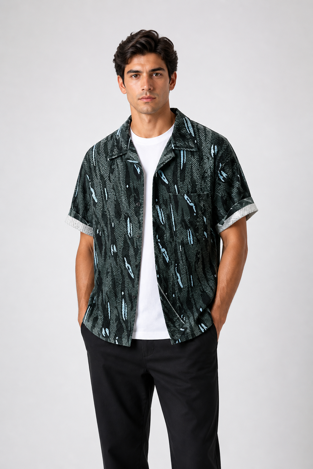 Men's Shirt Short Sleeve Camp Collar Relaxed Fit 0